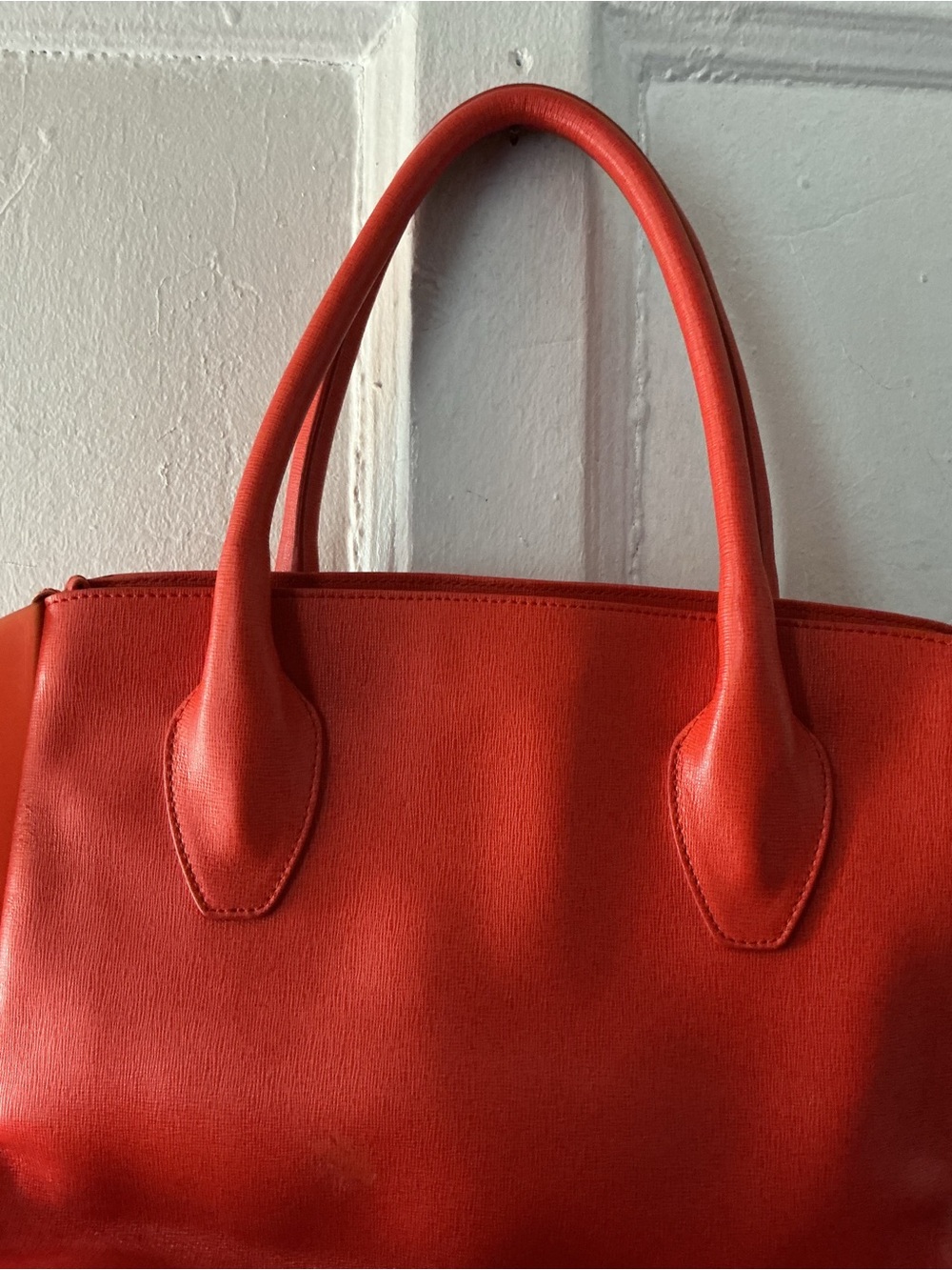 Furla Vibrant Red-Orange Structured Tote with Gold Lock - Picture 7 of 14